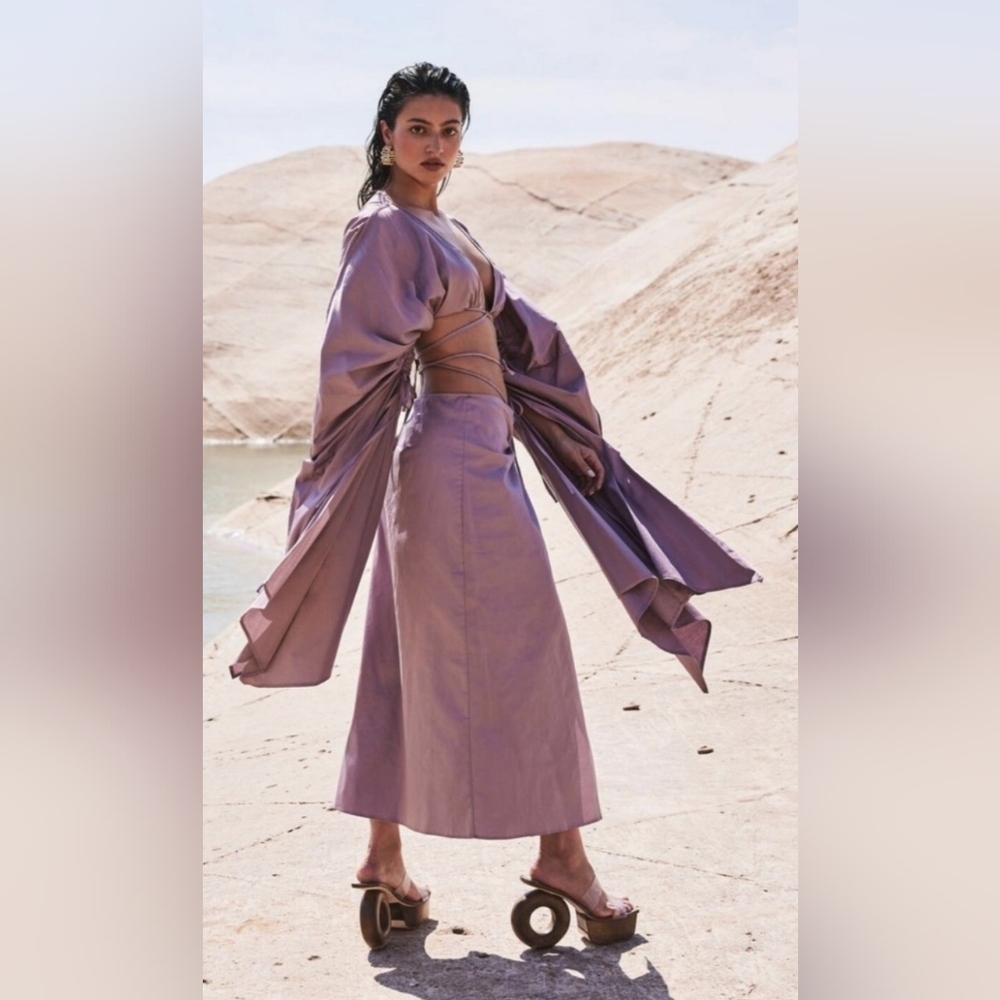 Cult Gaia Adriel Ruched Sleeves Crop Top + Nell Skirt Set Elderberry Sz S - Picture 3 of 9